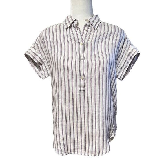Lauren Ralph Lauren New XSmall White & Lavender Striped Short Sleeve Blouse - Picture 13 of 13